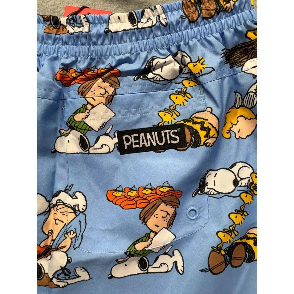 Peanuts Snoopy Charlie Brown Swim Trunks Mens Large Blue All Over Print NWT